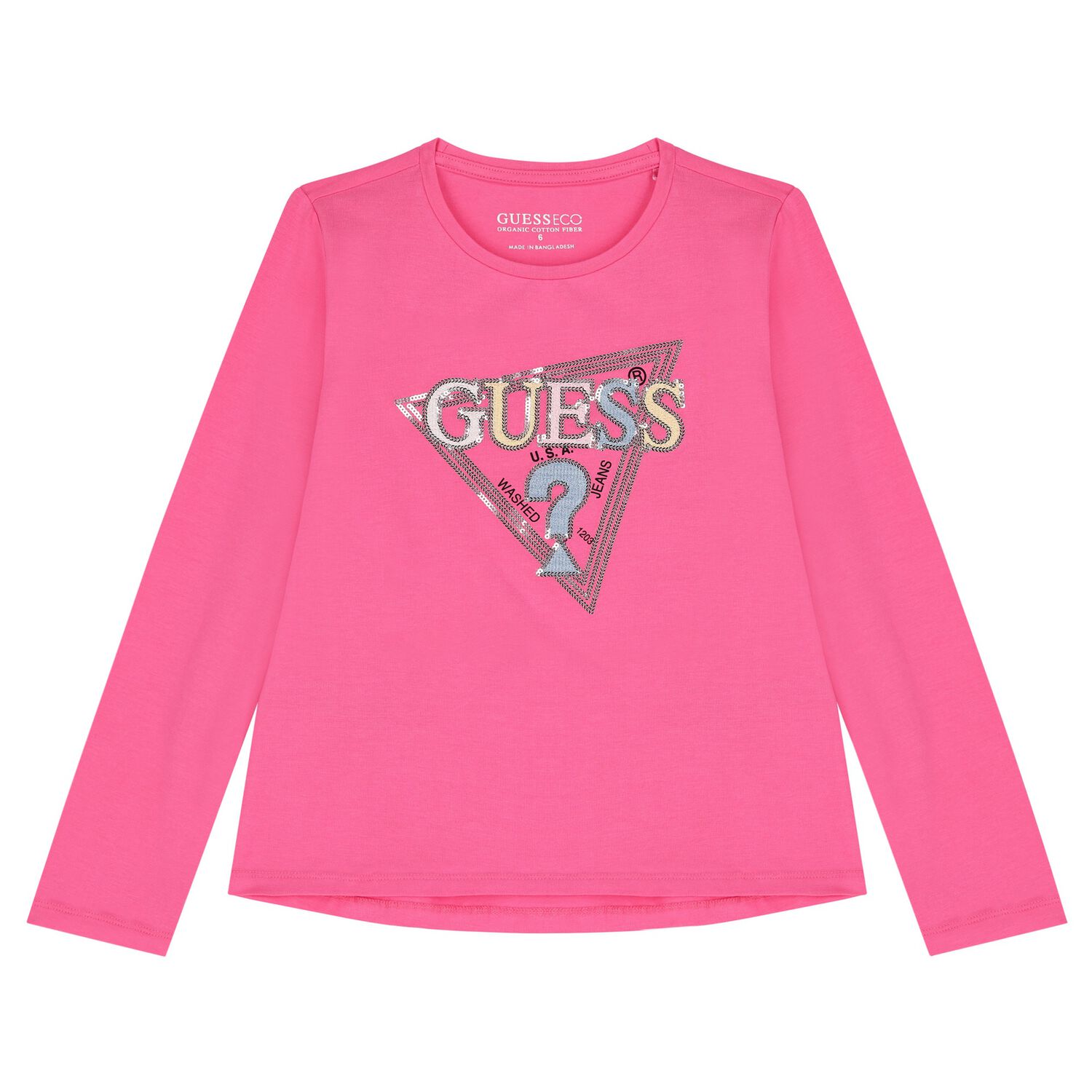 Girls Pink Logo Sequin Long Sleeve Top, 3, hi-res image number null