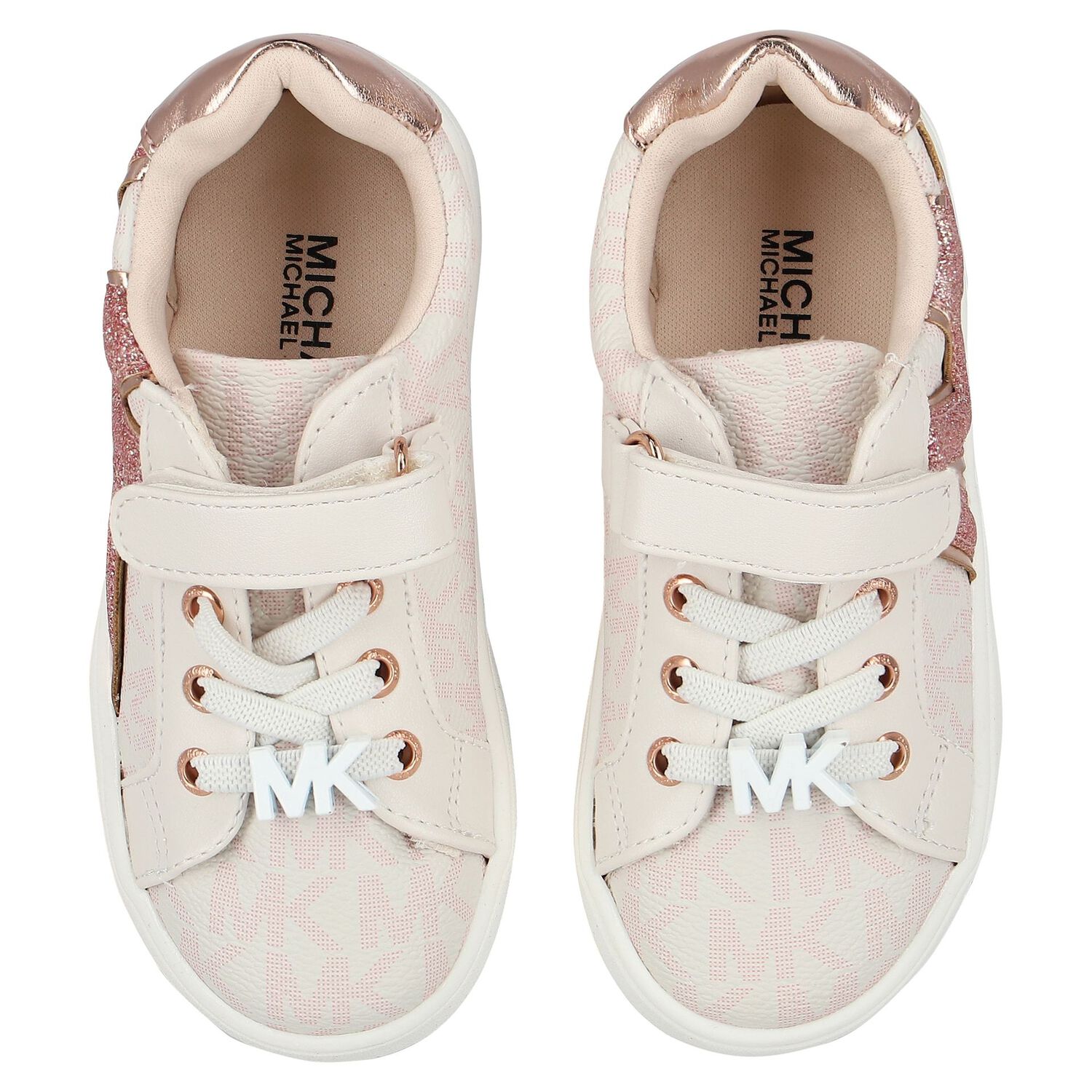 Girls Ivory & Pink Logo Trainers, 1, hi-res