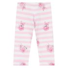 Younger Girls White & Pink Striped Leggings, 1, hi-res