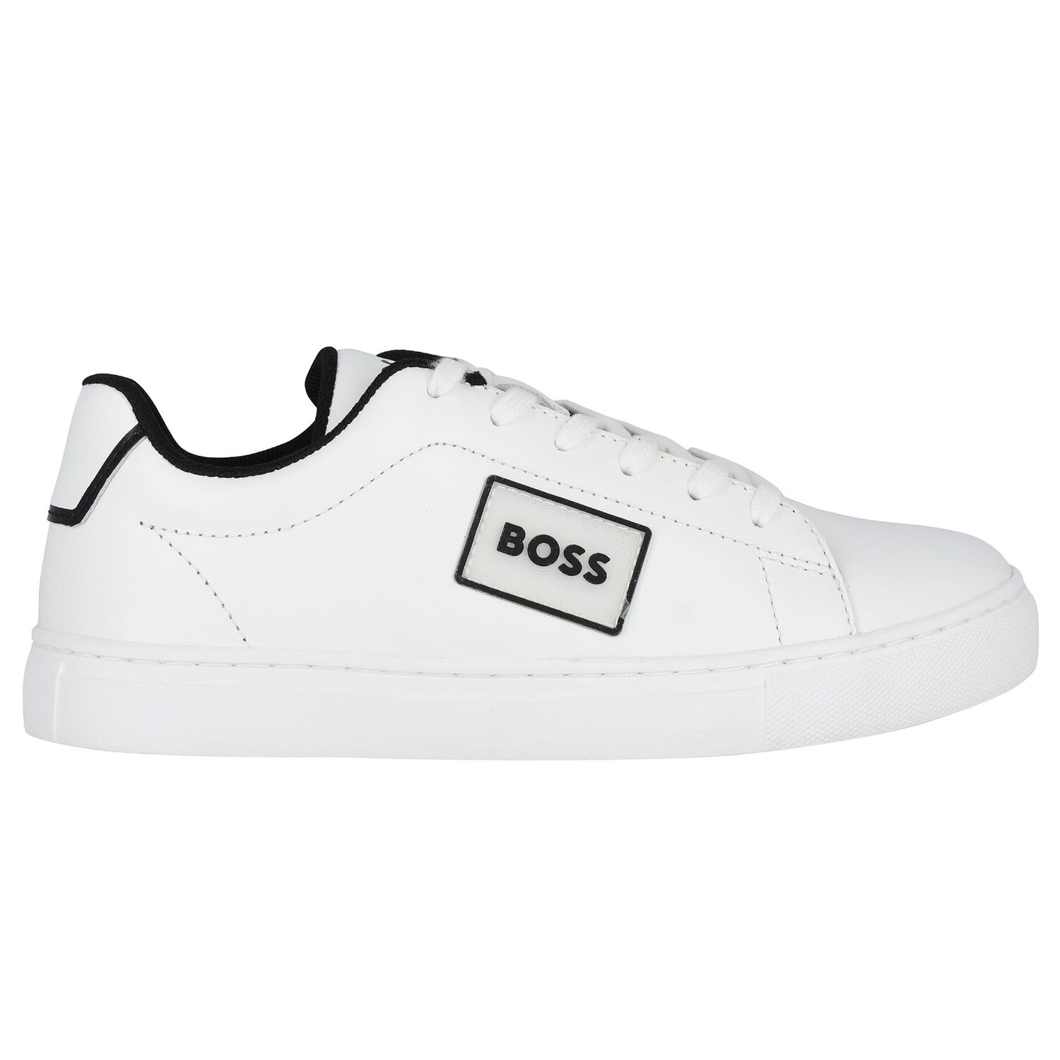 White Logo Leather Trainers, 1, hi-res