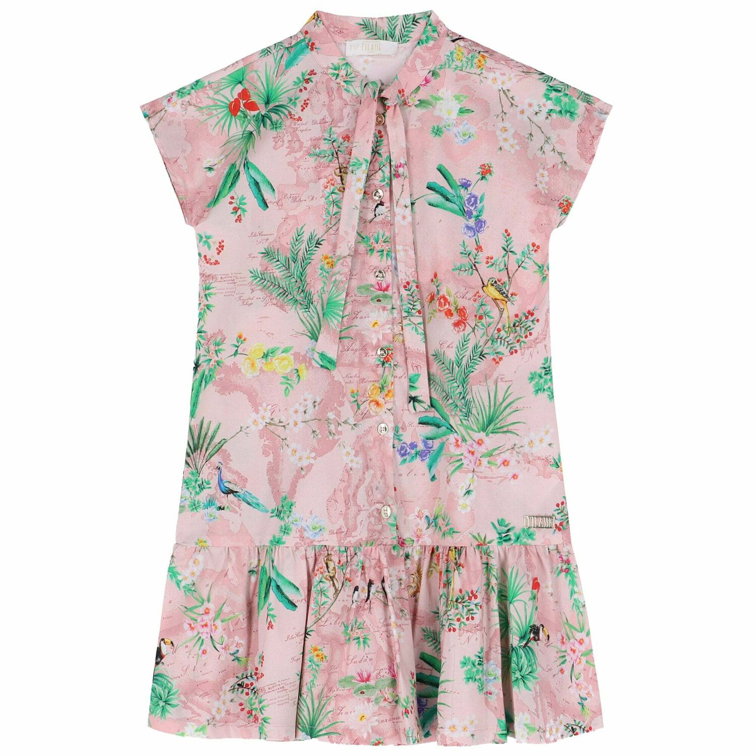 Girls Pink Floral Geo Map Dress, 1, hi-res