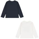 Boys White & Navy Blue Long Sleeve Top ( 2 Pack ), 2, hi-res