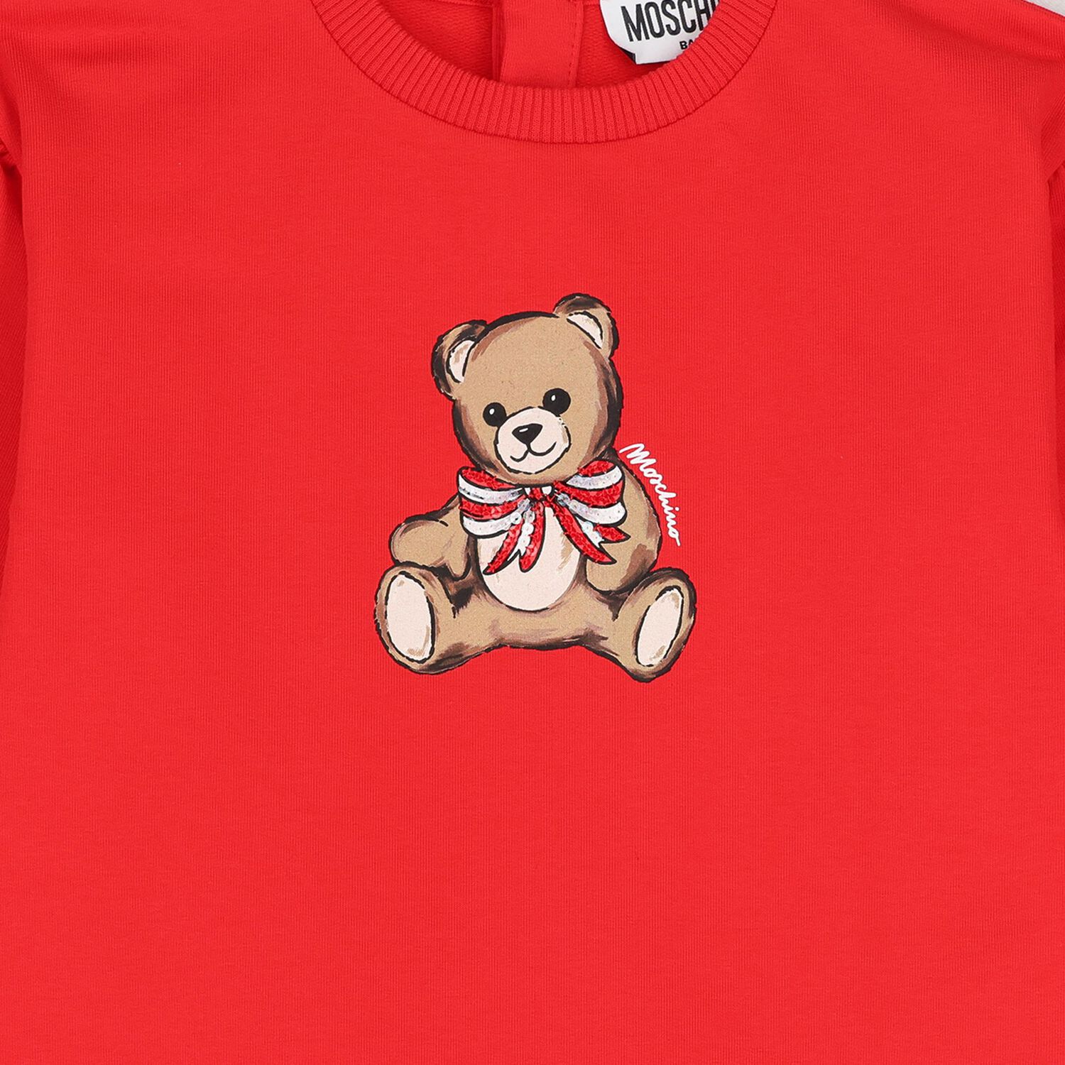 Younger Girls Red Teddy Bear Logo Dress, 1, hi-res