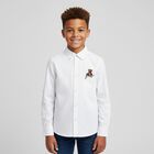 Boys White Teddy Bear Logo Shirt, 1, hi-res