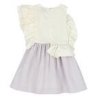 Girls White & Lilac Ruffle Dress, 1, hi-res