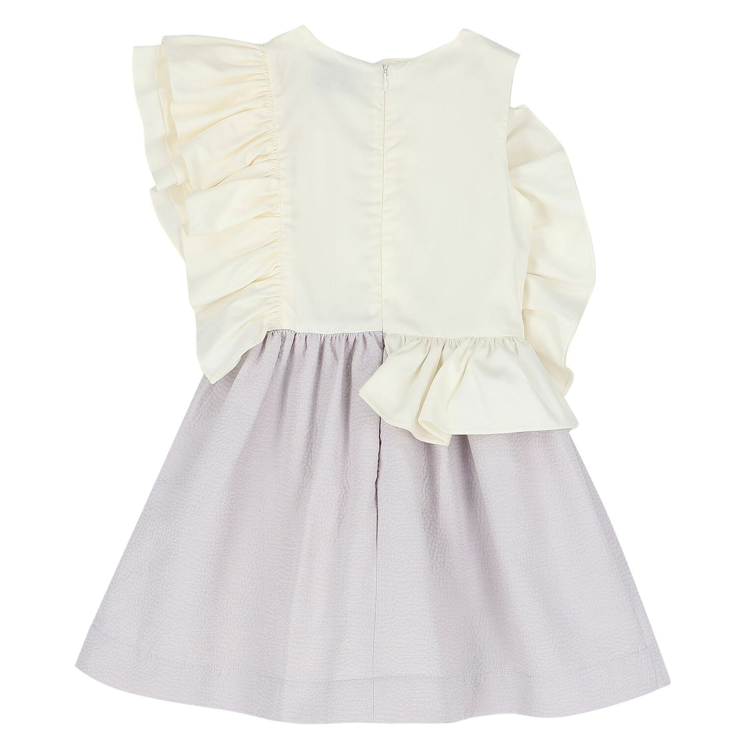 Girls White & Lilac Ruffle Dress, 1, hi-res image number null