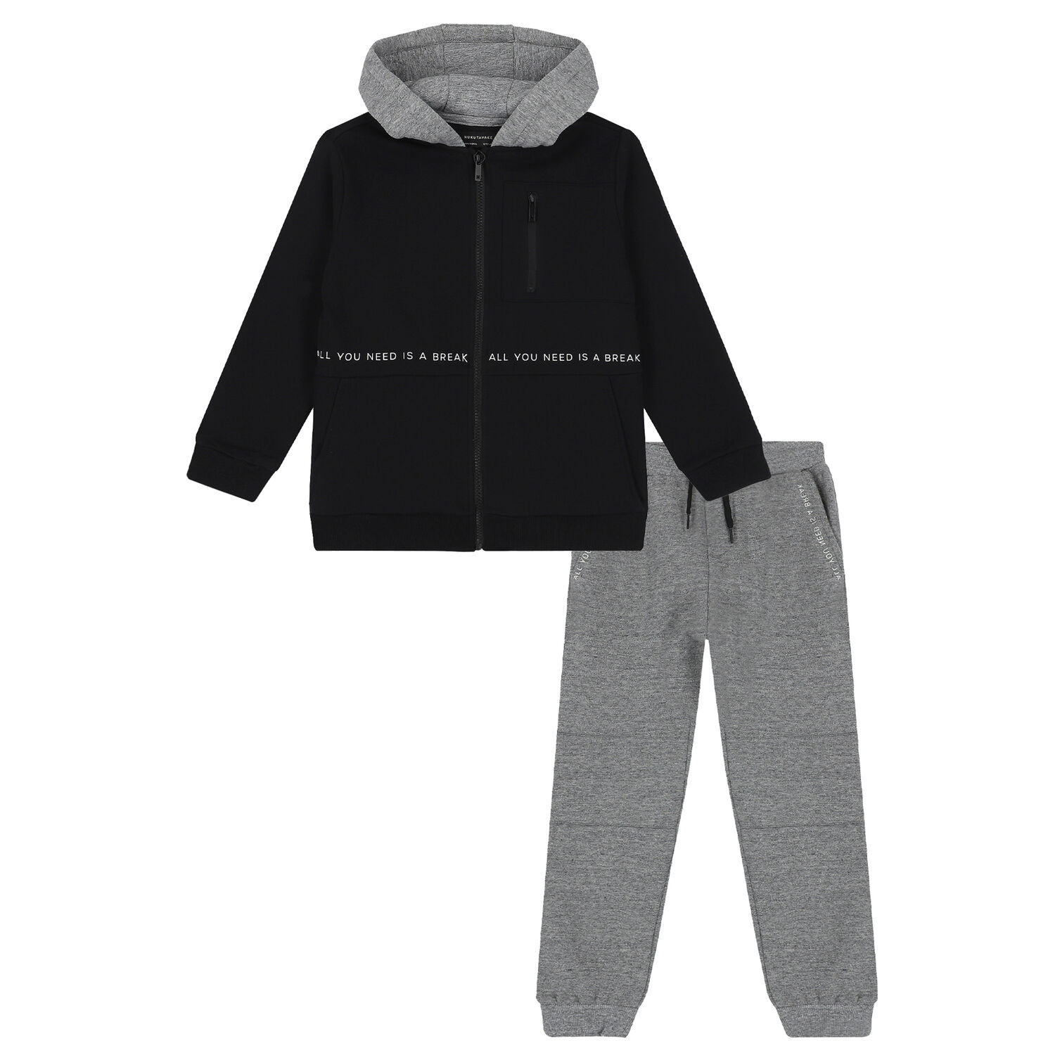 Boys Black & Grey Tracksuit, 2, hi-res
