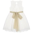 Girls White Organza Embroidered Dress, 1, hi-res