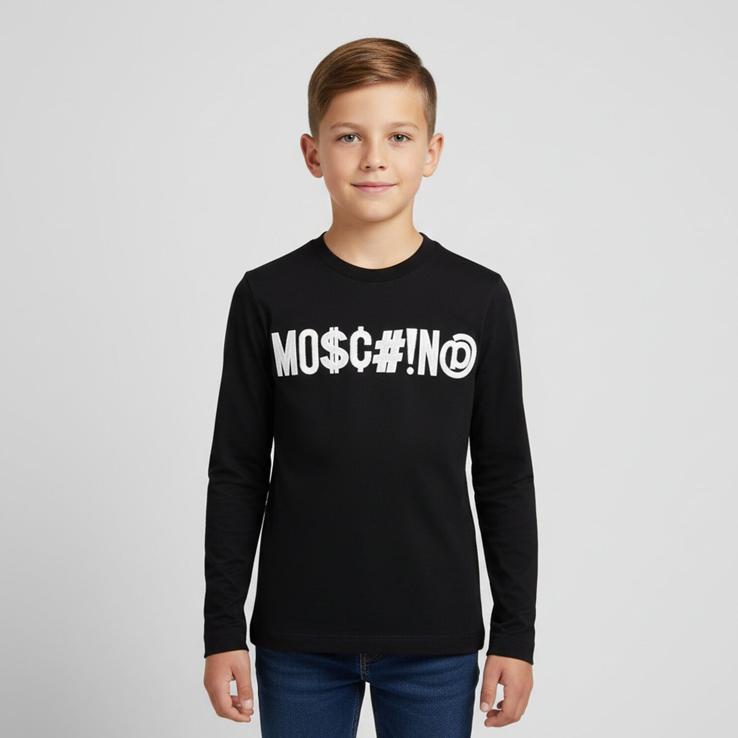 Boys Black Logo Long Sleeve Top, 1, hi-res image number null