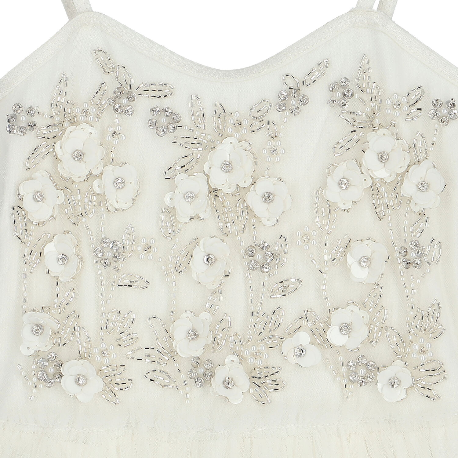Girls Ivory Floral Tulle Dress, 1, hi-res
