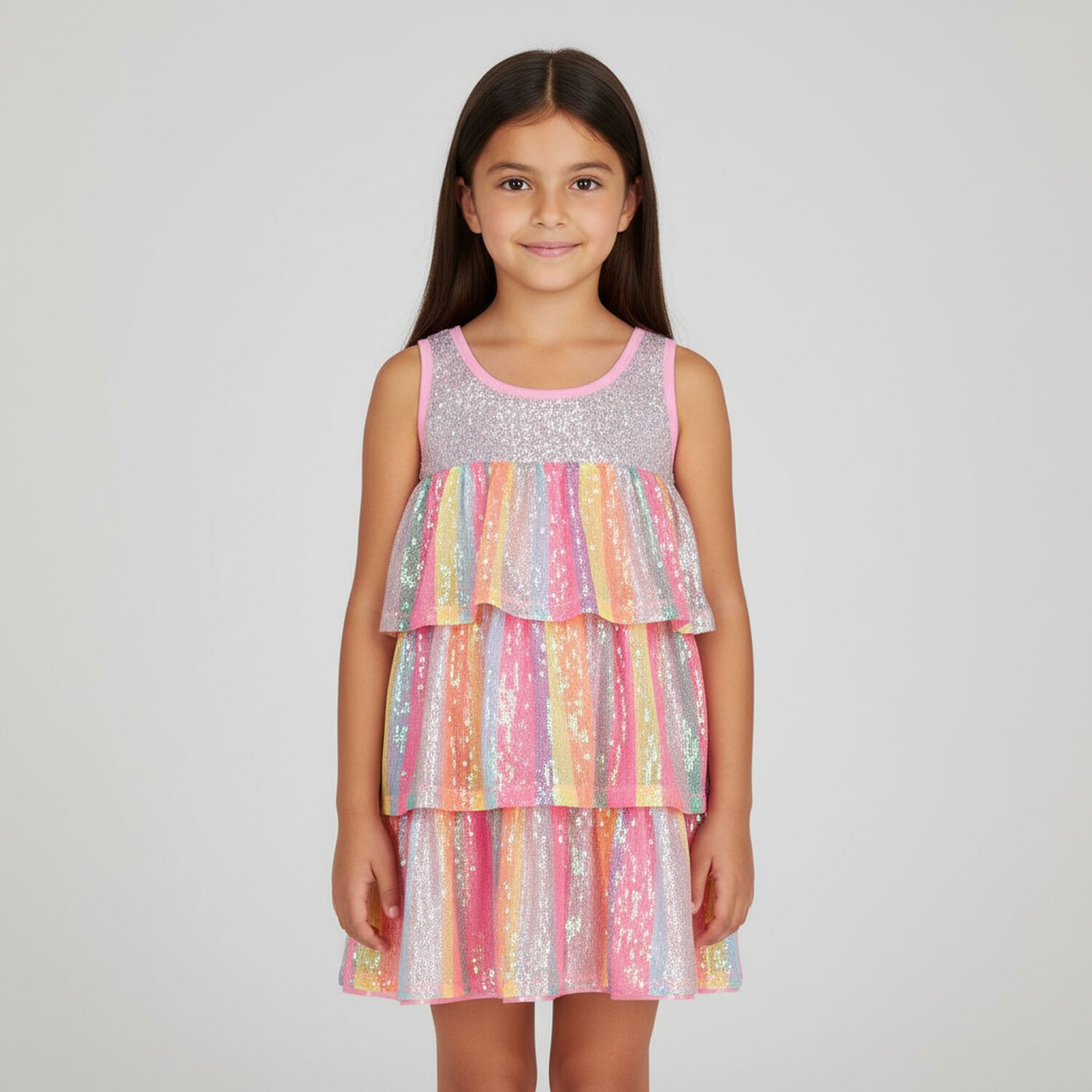 Girls Pink Sequin Layered Dress, 1, hi-res image number null