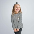 Girls Black & White Striped Top, 1, hi-res
