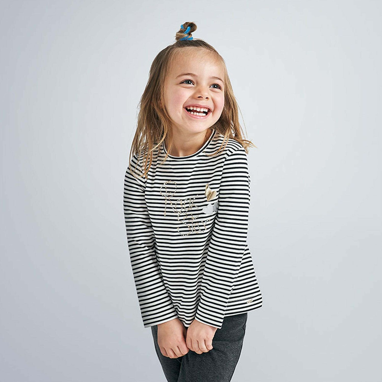 Girls Black & White Striped Top, 1, hi-res image number null