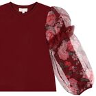 Girls Burgundy Floral Tulle Lila Long Sleeve Top, 1, hi-res
