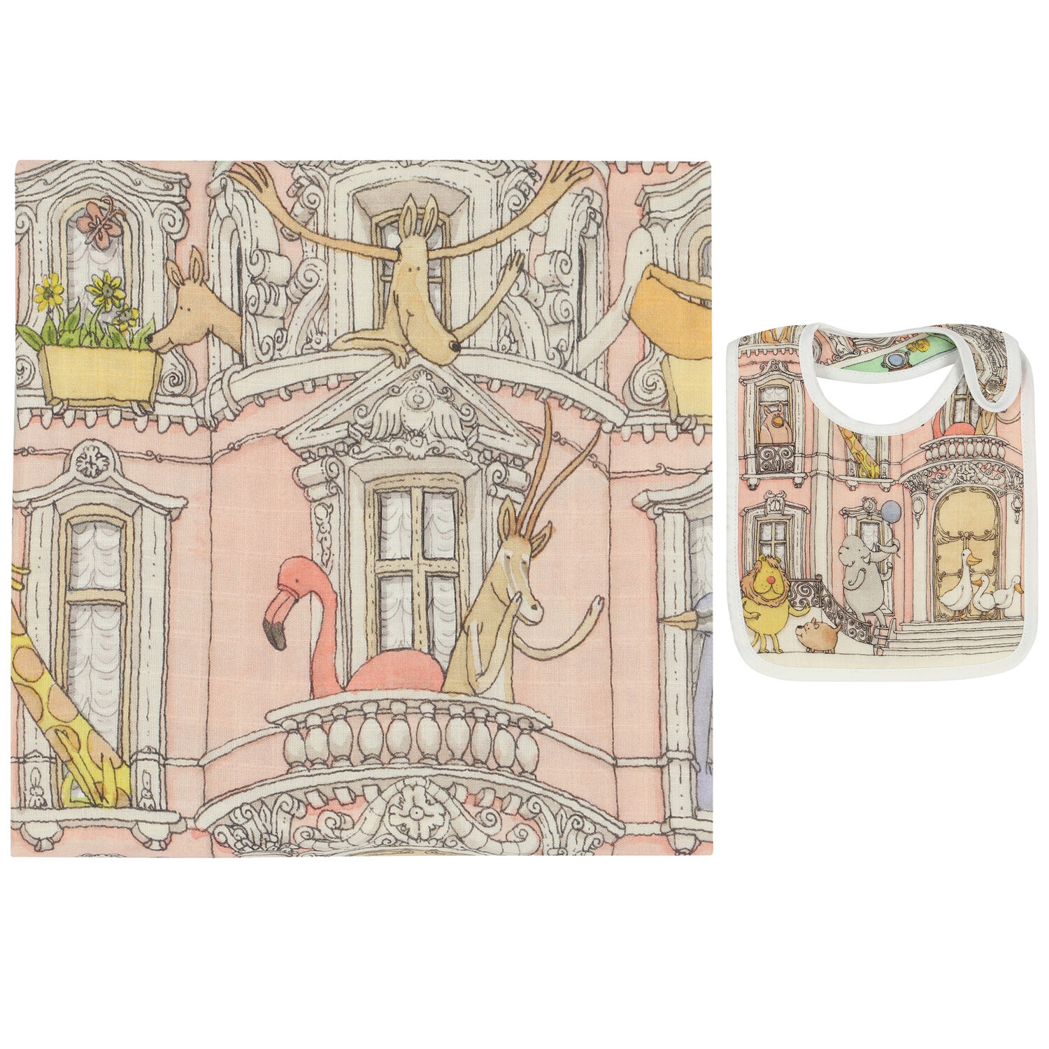 Blue & Pink Monceau Baby Carré Swaddle & Bib Gift Set, 1, hi-res