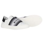 White & Black Logo Trainers, 1, hi-res