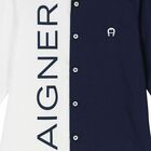 Boys White & Navy Logo Shirt, 1, hi-res