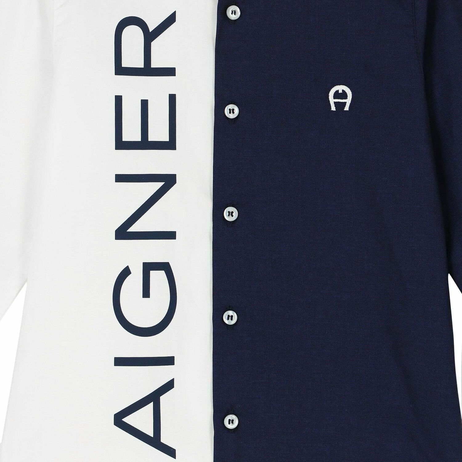 Boys White & Navy Logo Shirt, 1, hi-res