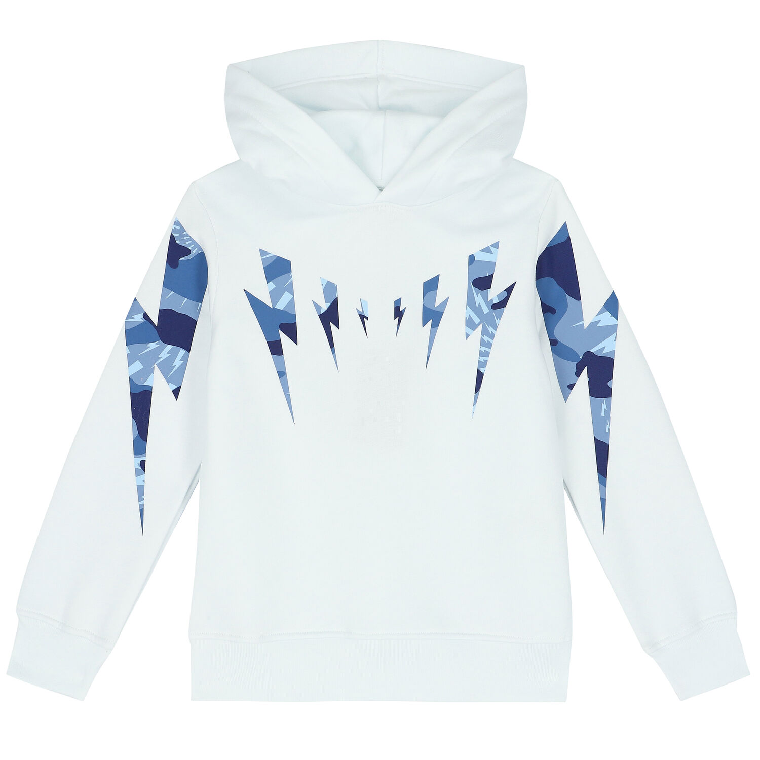 Boys White Thunderbolt Hooded Top, 1, hi-res