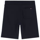 Boys Navy Blue Logo Shorts, 1, hi-res