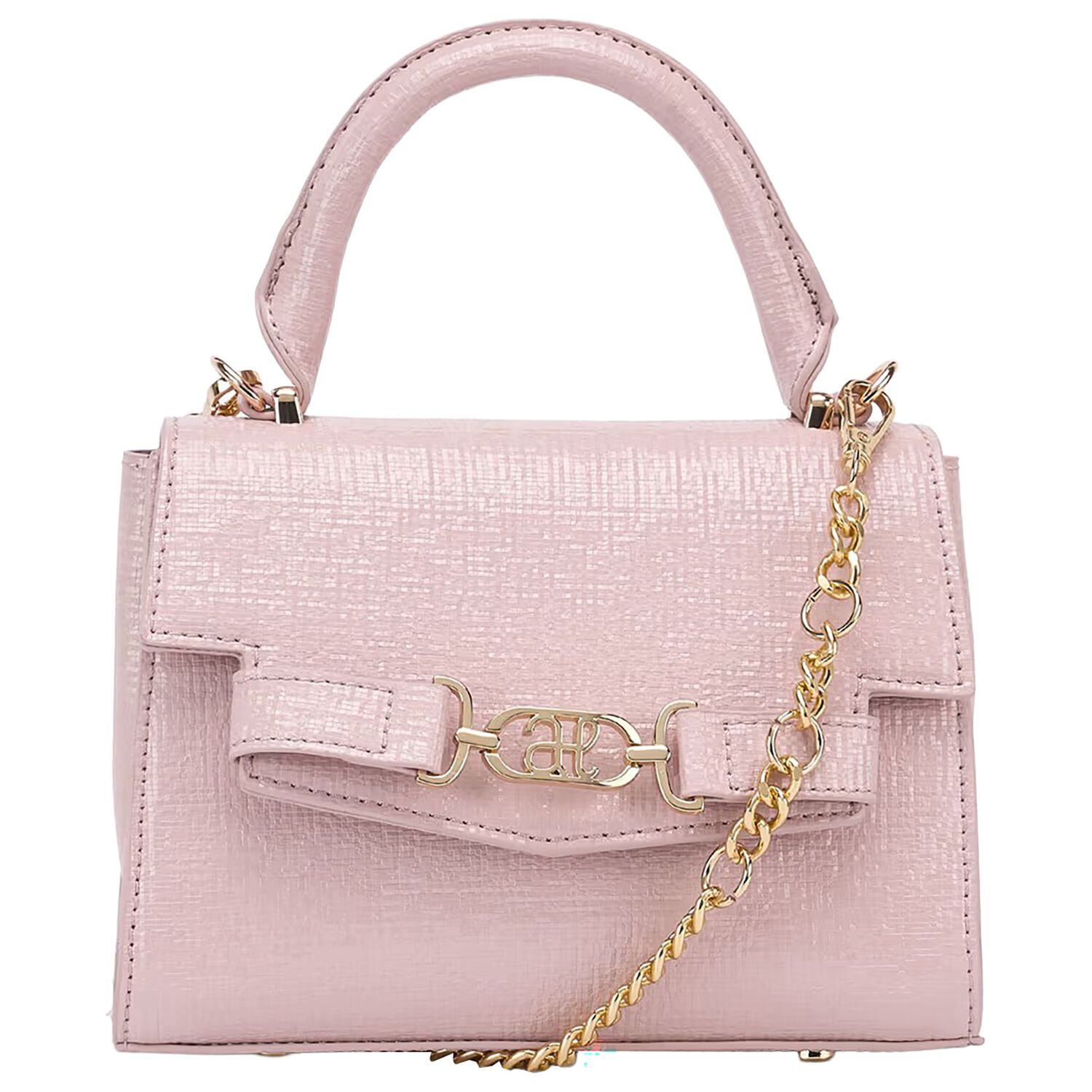 Girls Metallic Pink Textured Faux Leather Handbag, 1, hi-res