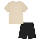 Boys Beige & Black Logo Shorts Set, 5, hi-res