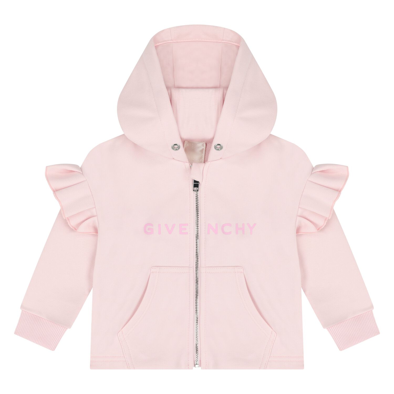 Younger Girls Pink Logo Hooded Zip Up Top, 1, hi-res