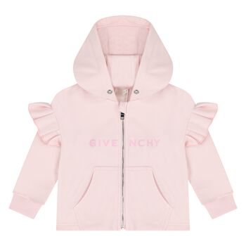 Younger Girls Pink Logo Hooded Zip Up Top
