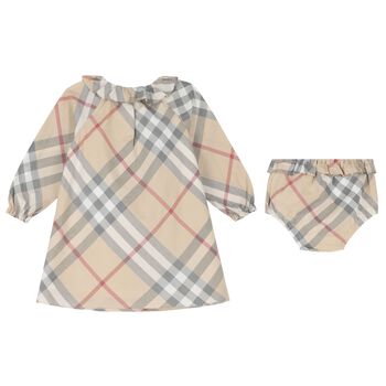 Baby Girls Beige Check Dress Set