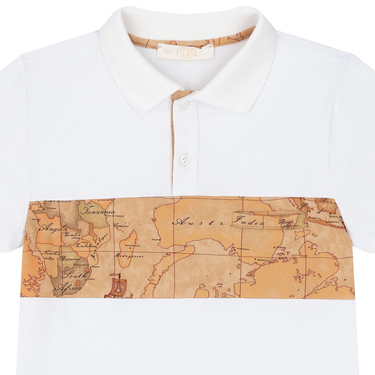 Boys White Geo Map Polo Shirt, 1, hi-res