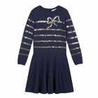 Girls Navy & Gold Knitted Dress, 1, hi-res