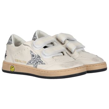 Girls Ivory & Silver Logo Trainers