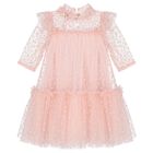 Girls Pink & White Heart Tulle Dress, 1, hi-res
