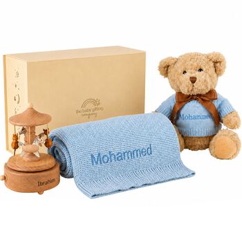 Boys Blue Musical Carousel Personalised Baby Gift Set