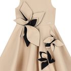 Girls Beige Satin Floral Dress, 2, hi-res