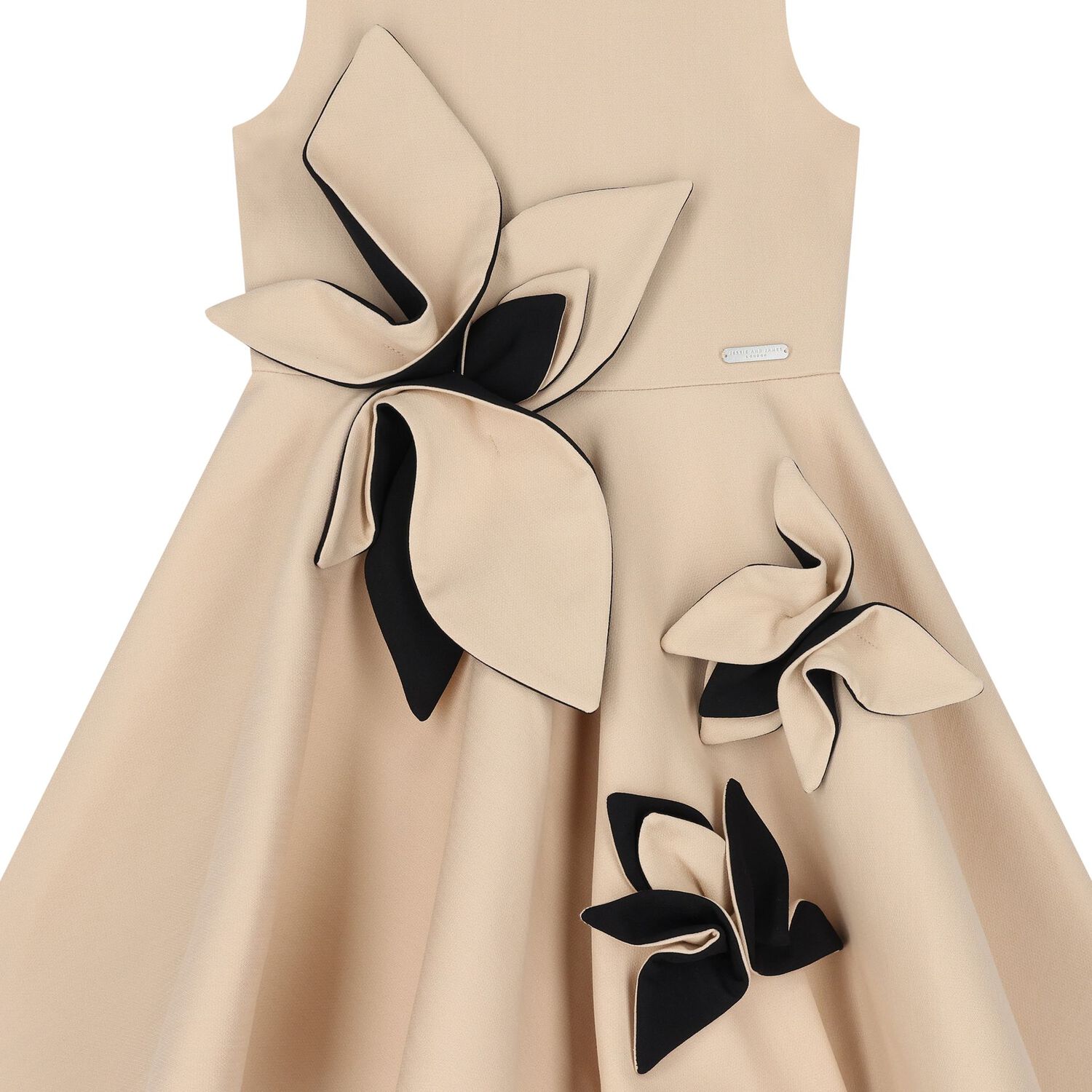 Girls Beige Satin Floral Dress, 2, hi-res