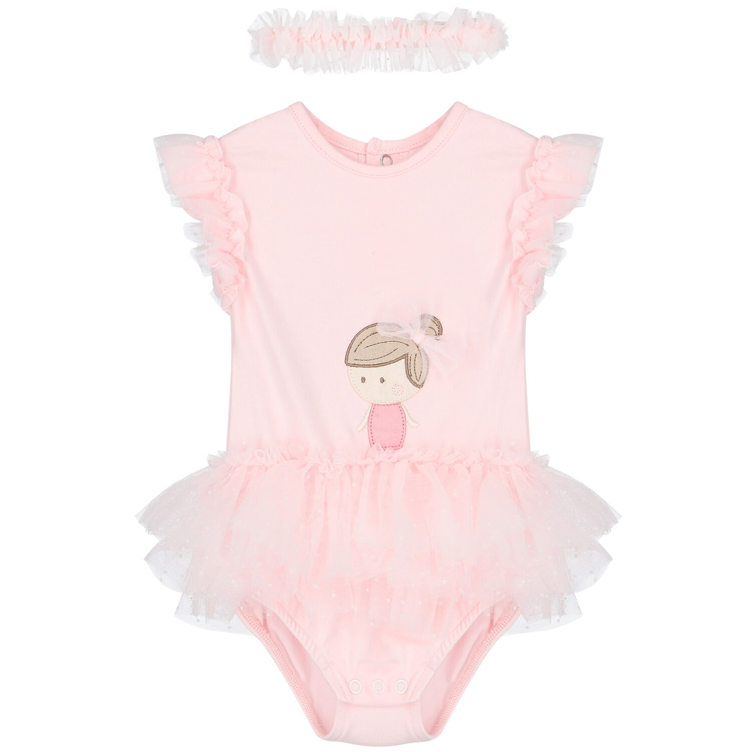 Baby Girls Pink Tulle Bodysuit & Headband Set, 1, hi-res