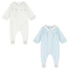 Baby Boys Blue & Ivory Flower Babygrows ( 2-Pack ), 1, hi-res