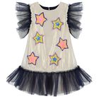 Girls Gold & Navy Blue Stars Tulle Dress, 1, hi-res