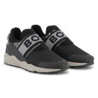Boys Black Logo Trainers, 1, hi-res
