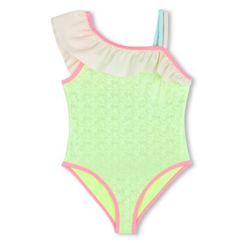 Girls Green Ruffled Swimsuit