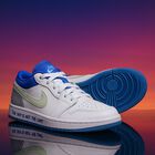 White & Blue Air Jordan 1 Low Trainers, 1, hi-res