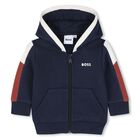 Younger Boys Navy Blue Hooded Zip Up Top, 3, hi-res