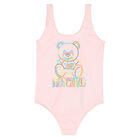 Girls Pink Teddy Logo Swimsuit, 2, hi-res