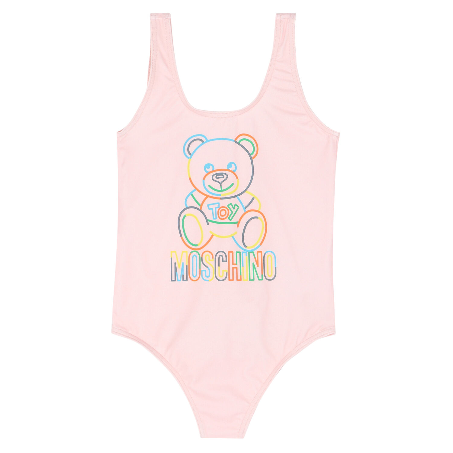 Girls Pink Teddy Logo Swimsuit, 2, hi-res