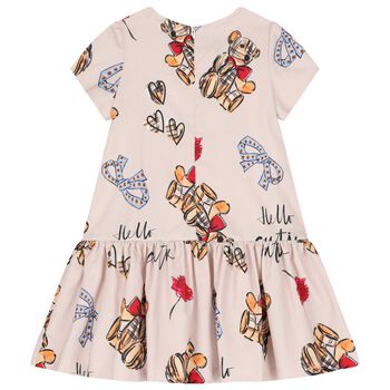 Girls Beige Teddy Bear Bow Dress