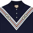 Boys Navy Blue Web Striped Polo Shirt, 1, hi-res