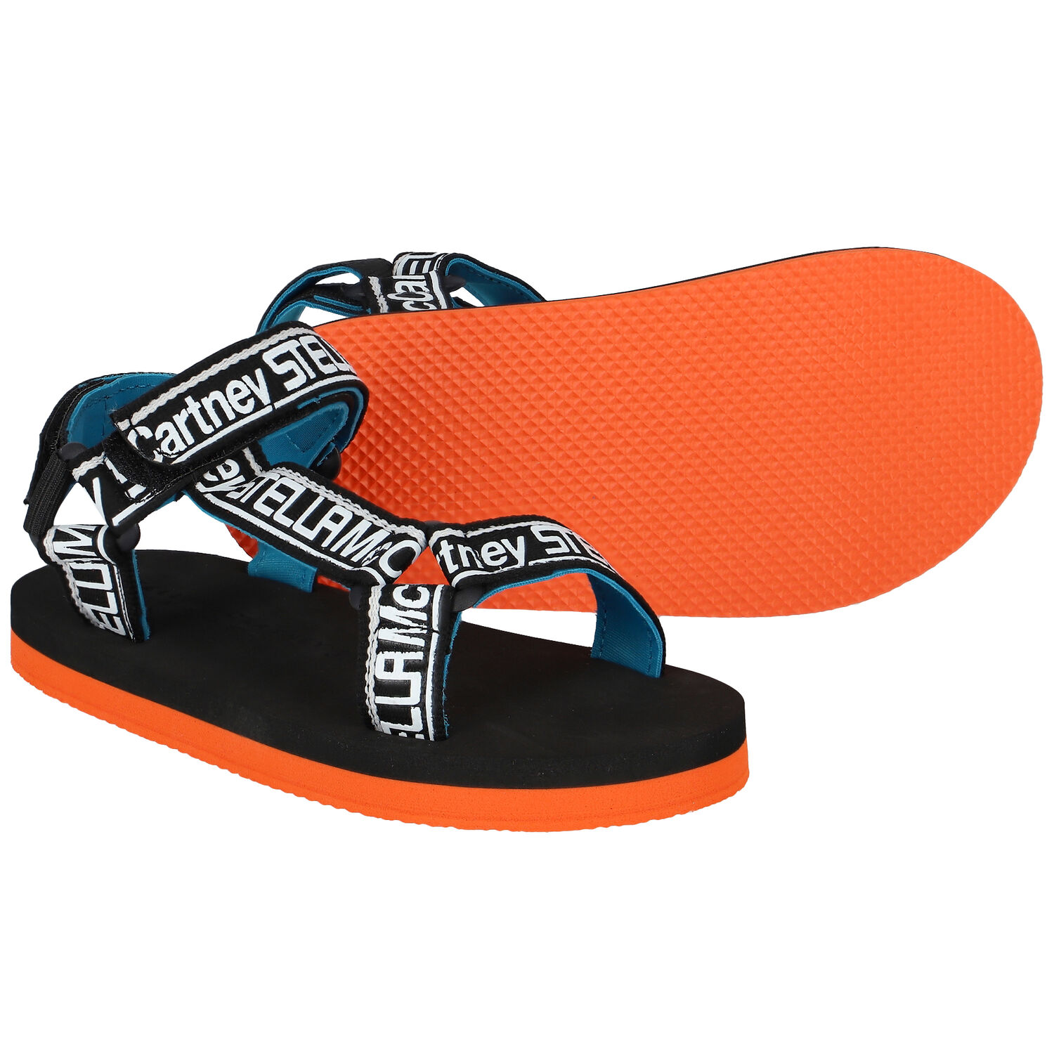 Boys Black & Orange Logo Sandals, 1, hi-res