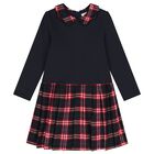 Girls Navy Blue Tartan Dress Set, 1, hi-res