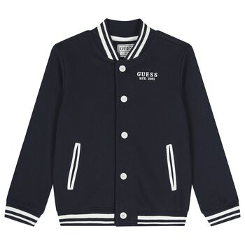 Boys Navy Blue Logo Bomber Jacket